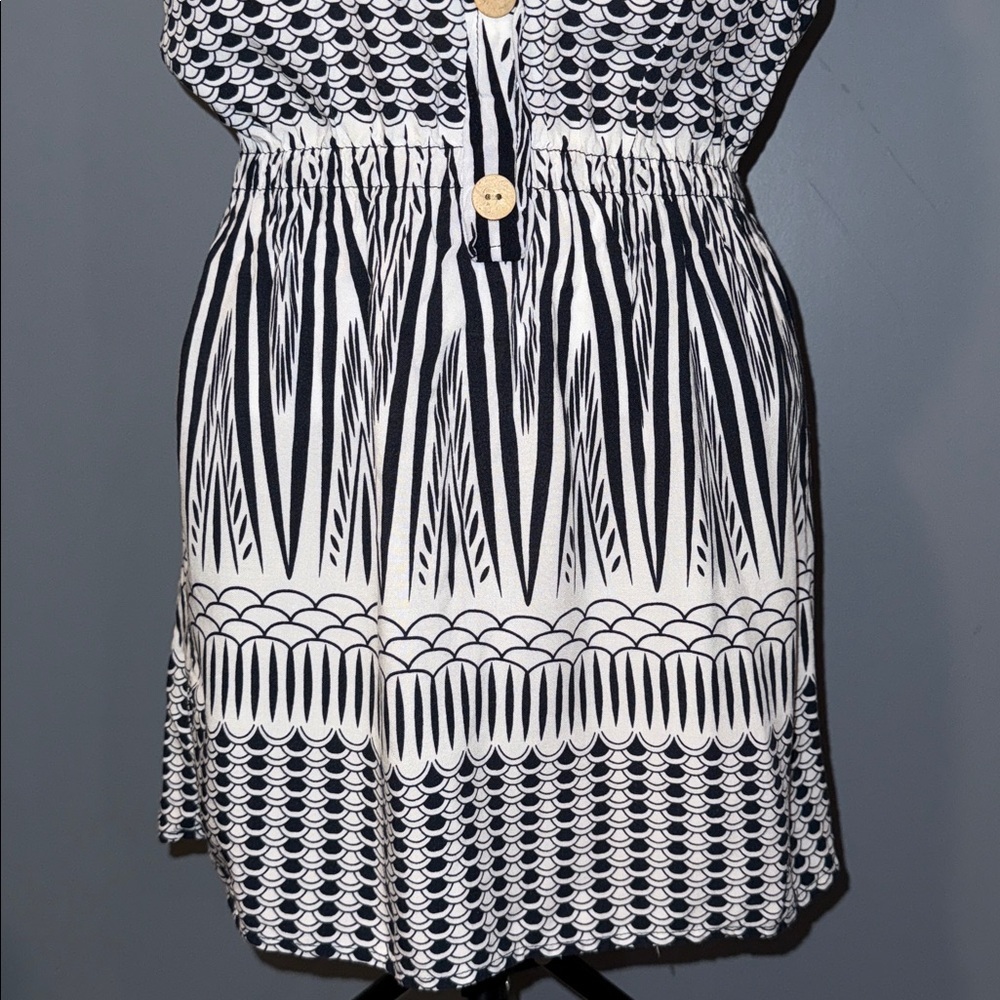 Paper Tree Navy & White Print Strapless Mini Dress | Size Small - Picture 3 of 5